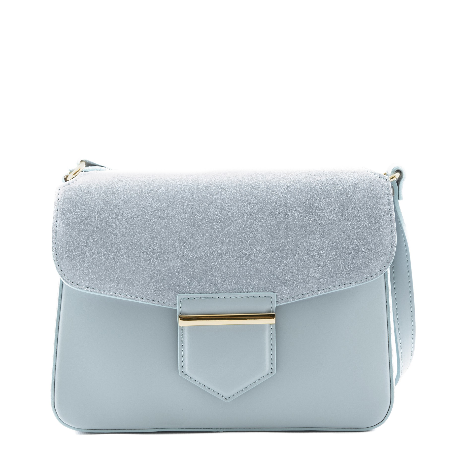 light blue suede handbag